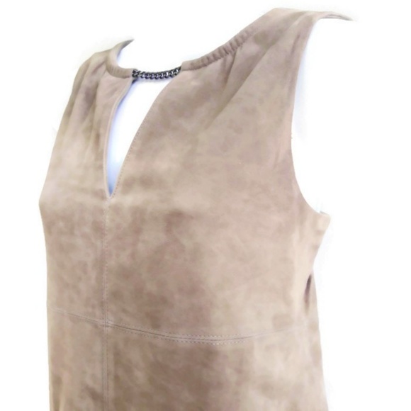 W by Worth Genuine Tan Suede Leather Sheath Dress Chain Zip Pockets Lined XS - Picture 4 of 8
